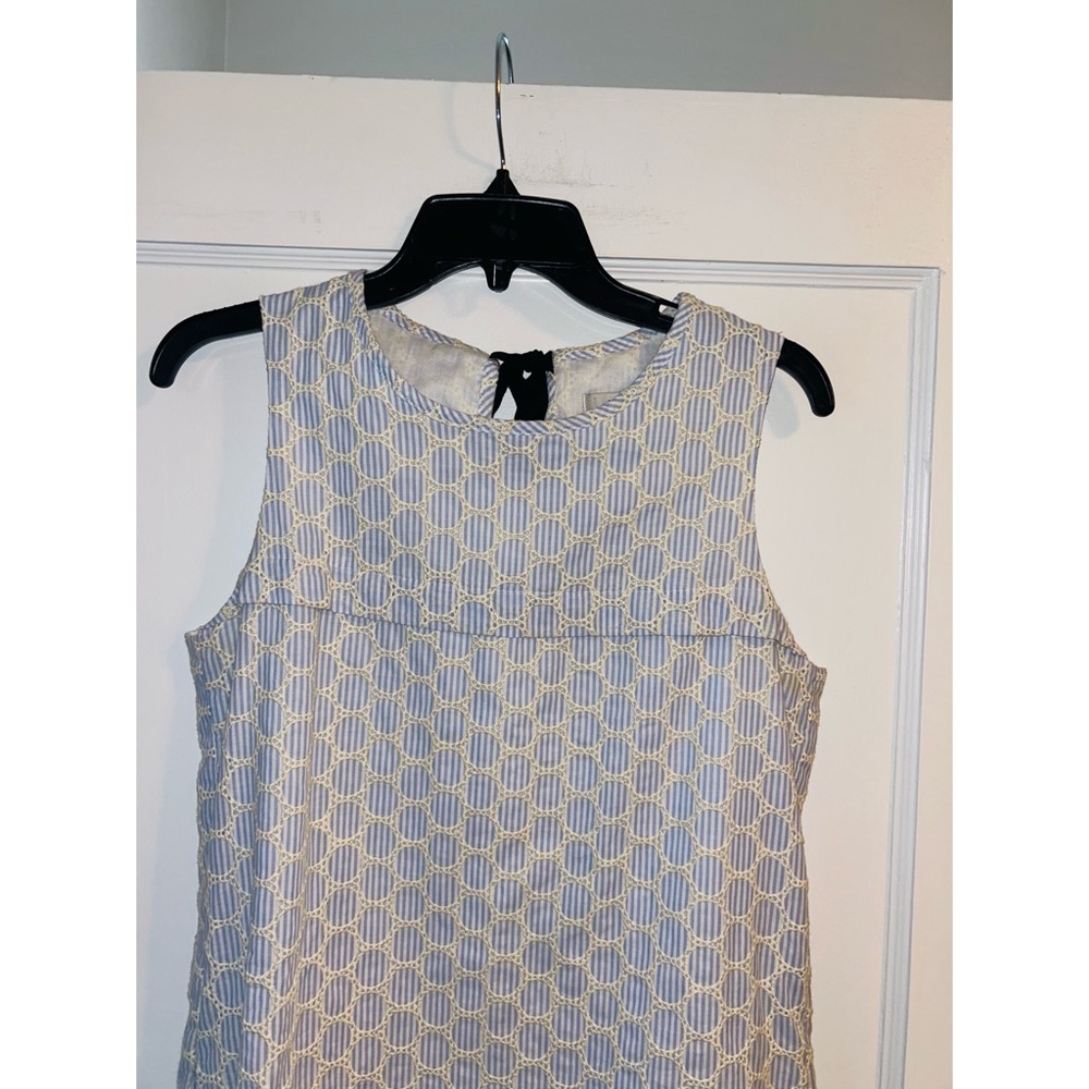 J Crew Size 4 Dress Seersucker Eyelet Blue White Embroidered Sleeveless - Picture 4 of 7